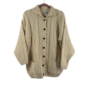Clansman vintage Wool Sweater cardigan fisherman cable knit made in Scotland XL